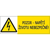 Značka Pozor – Napětí životu nebezpečné!, samolepicí fólie, 105 × 37 mm